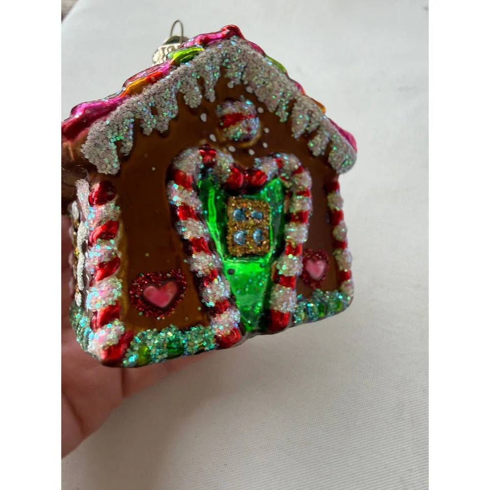 Old World Christmas Gingerbread House Glass Ornament  Multi Glitter OWC 20042